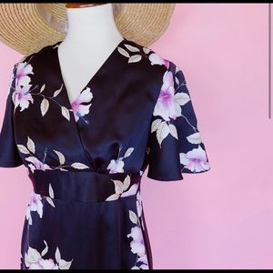Vtg 70s Black Bell Sleeves Maxi Floral Dress